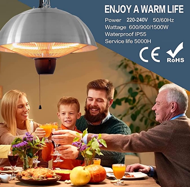 Distance between patio heater and ceiling